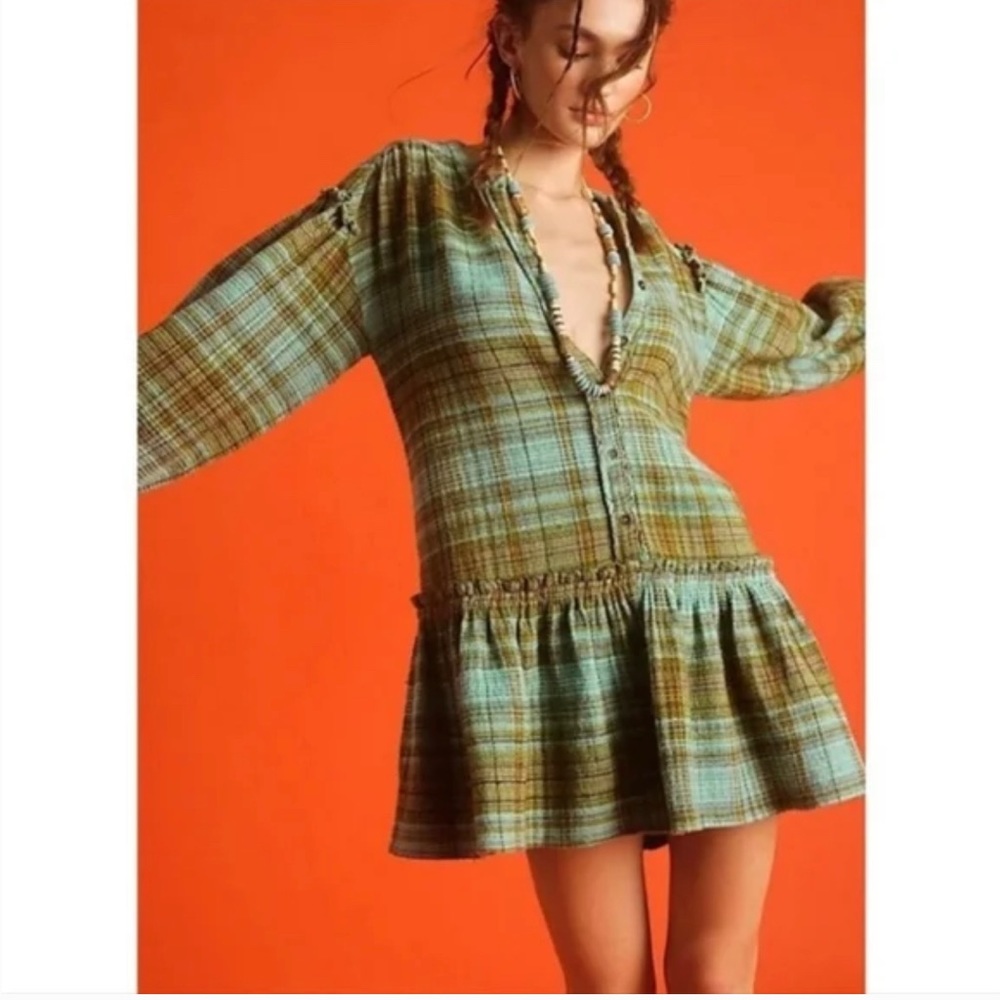 NWOT Free people Alexa Plaid Mini Dress (has extra button attached) size small